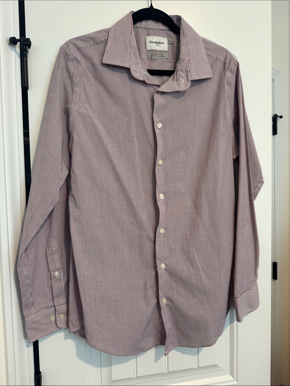 Goodfellow & Co Men's Burgundy and White Micro-Stripe Dress Shirt